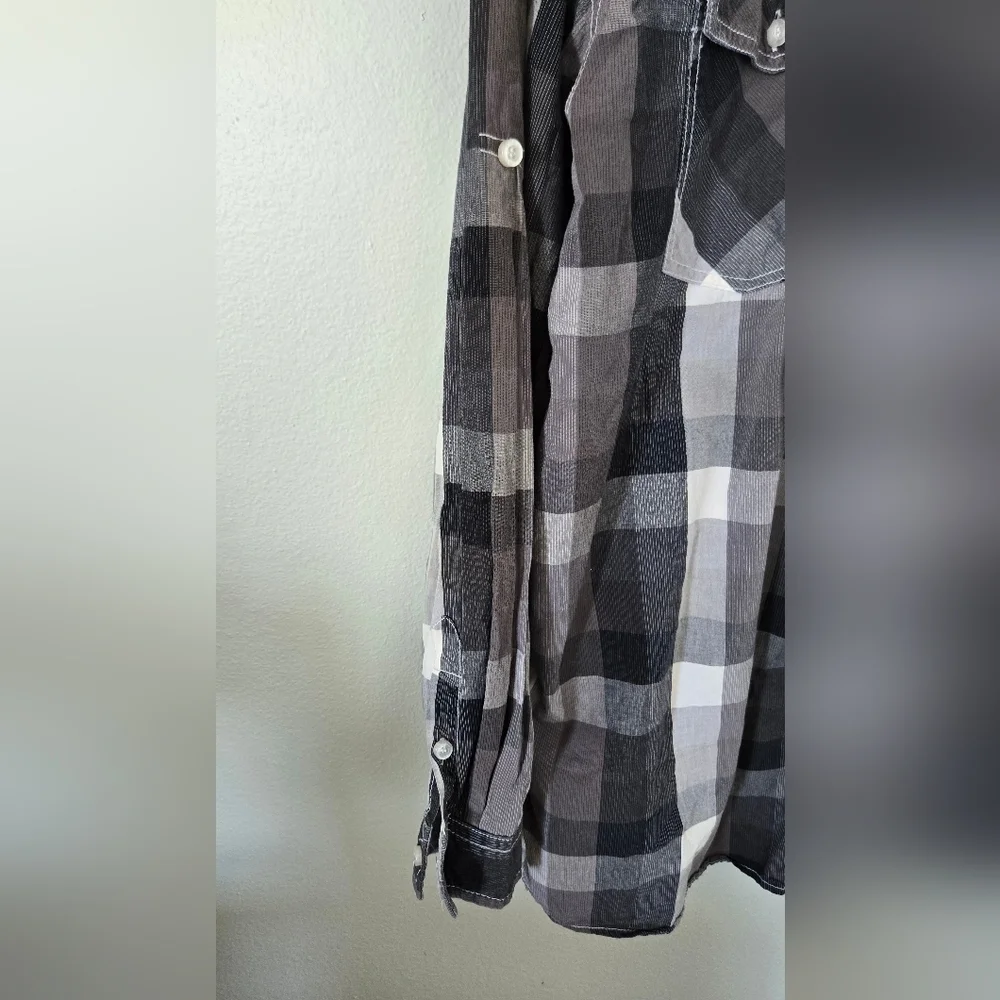 Koman Jeans Gray Plaid Button Down Shirt Size XL 100% Cotton